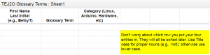 TEJ2O Glossary Terms